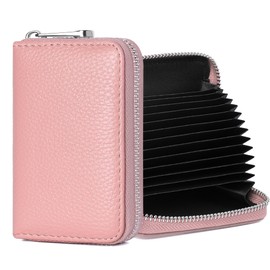 FEITH&FELLY Genuine Leather Credit Card Holder RFID Small Zipper Card Case Wallet for Women & Men