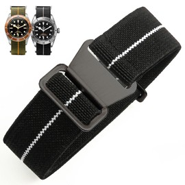Nizonlaie Elastic Nylon Watch Band French Troops Paratrooper Military Parachute Style 18mm 20mm 22mm Hook-and-Loop Premium Striped Fabric Nylon Replacement Watch Strap for Men Women