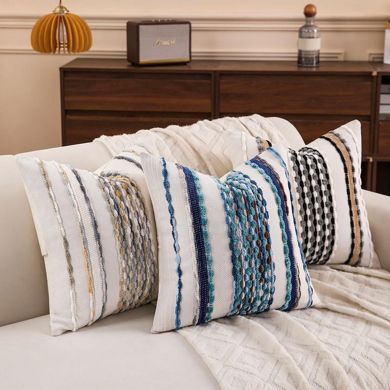KOOLIFE Boho Striped Throw Pillow Covers 18x18 Inch Set of