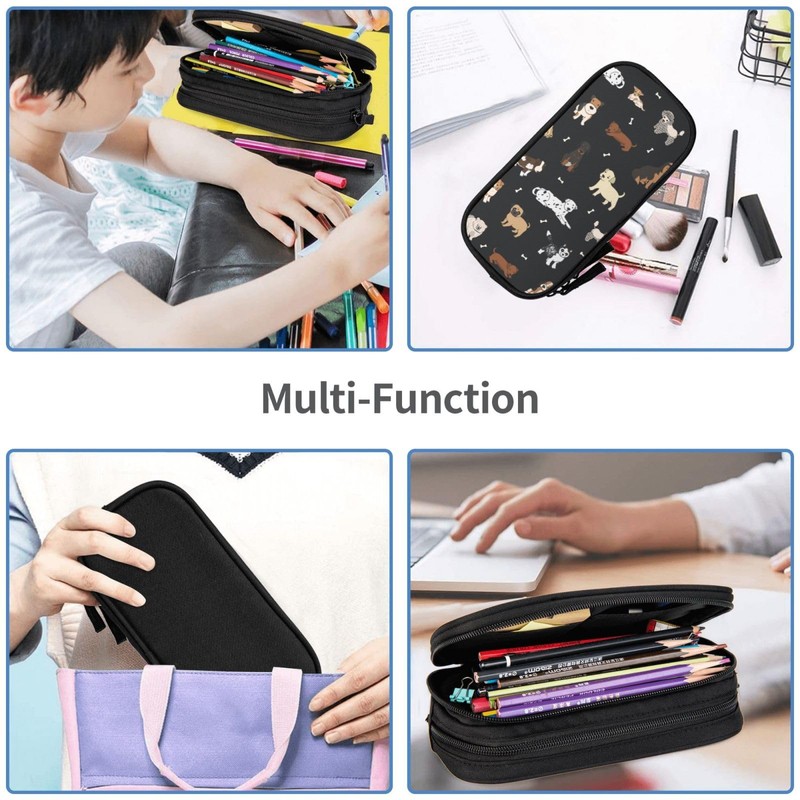 Perinsto Cute Dogs Animals Pencil Case Big Capacity Multi Compartment