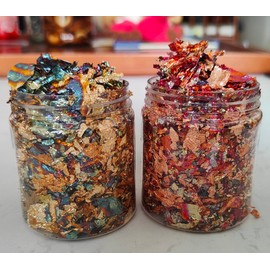 JINRUISI Gilding Flakes Variegated Gold Foils Leaf Flakes Gilding Craft Paper Decoration Art Supplies (Gold Green and Autumn Leaves)