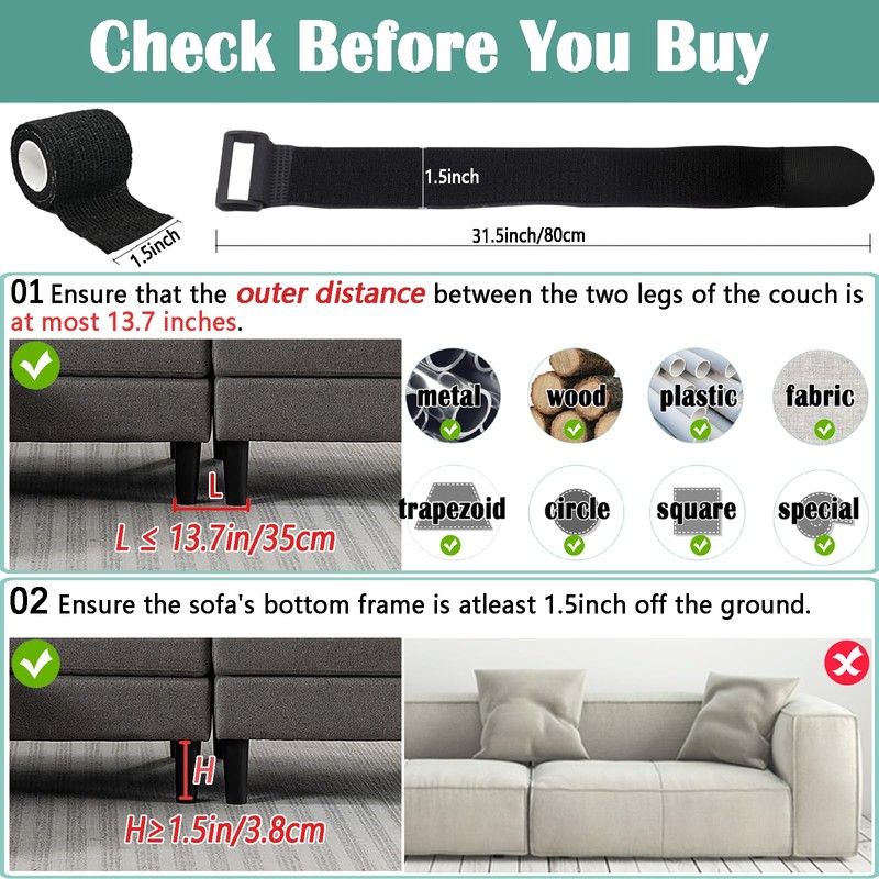 KLUNMA 4P sectional Couch connectors Bands to Make sectional Stay-Easy
