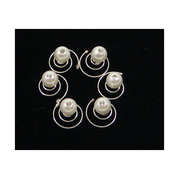 White Pearl With Single Crystal Hair Twist (Pack of 6)