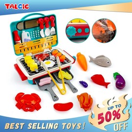 Talgic BBQ Grill Toy Set  Color Changing Pretend Play ,Little Chef Play, Interactive BBQ Toy Set for Kids aged 3 4 5 6 7 8+ - Color: Pink  (23 accesssories)