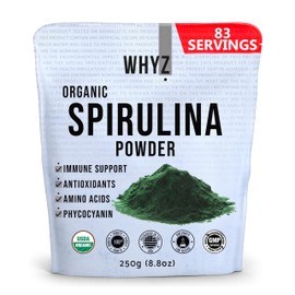 WHYZ Organic Spirulina Powder, 250g, Protein-Rich Spirulina Chlorella Supplement, Chlorella Powder Organic Superfood for Immune Support, Green Spirulina Powder Organic Non GMO for Smoothies & Recipes