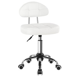 BFTOU Square Minimalist Swivel Stool with Wheel Perfect for Work SPA Shop Massage Height-Adjustable and Cost-Effective Rolling Stool Chair with Back White