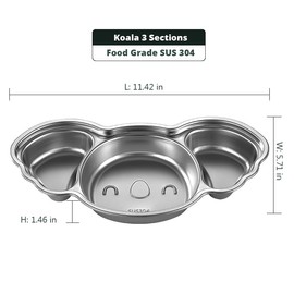 Doueat CPC Certified Stainless Steel Kids Plates, Easy to Clean, Preventing Surface Scratches. Toddler Food Tray with Cartoon Shapes and Divided Sections, Pack of 3 - Koala