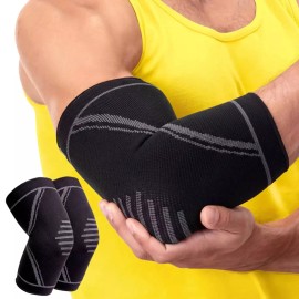PhysFlex 테니스 및 골퍼의 팔꿈치 를 위한 PhysFlex 보호대 2팩 - 역도 운동 피트니스 관절염 두드러기를 압박 [Medium] PhysFlex Elbow Support 2-Pack for Tennis and Golfers - Weightlifting Fitness Arthritis Compression [Medium]