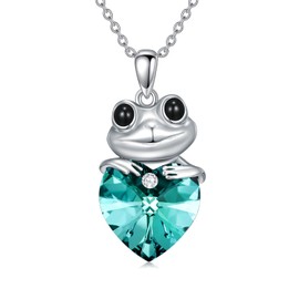 Lattd Frog Necklace with Emerald Crystal 925 Sterling Silver Heart Shaped Crystal Frog Pendant Jewelry for Women Daughter, one size, Sterling Silver, Crystal