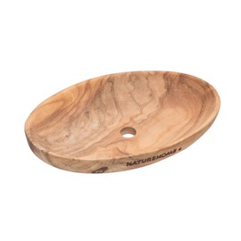 NATUREHOME Olive Wood Soap Dish Natural Wood Bowl Oval 14 x 9 x 3 cm Soap Holder Shower for Bathroom and Kitchen