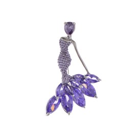 Alilang Womens Purple Tone Rhinestones Mermaid Design Brooch Pin