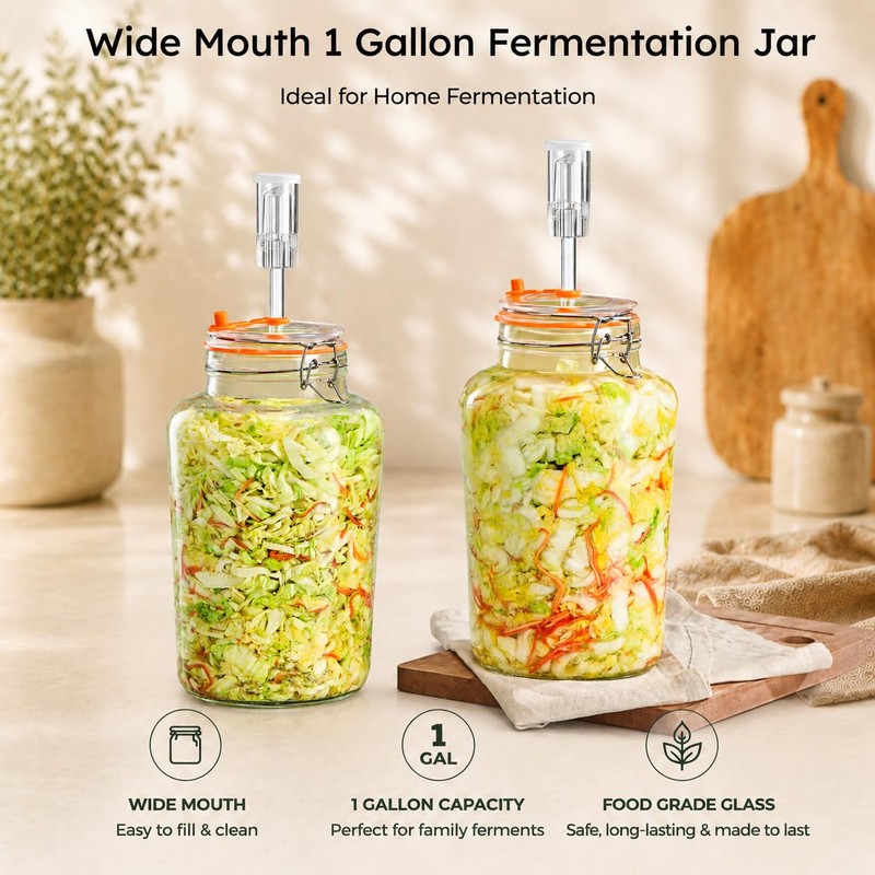 Glolaurge 1 Gallon Fermentation Jars with Airlocks & Glass Weights,