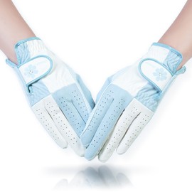 PREMINNO Golf Gloves Ladies Two-Handed Ladies Golf Gloves (21 (17.5cm-18.0cm), Aqua Blue