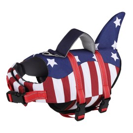 TDTOK Dog Life Jacket Shark Fin American Flag Pattern with Rescue Handle and Reflective Stripes, High Buoyancy Life Safety Vest for Small,Medium,Large Dogs for Swimming and Boating (X-Small)