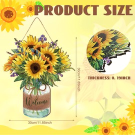 Shellwei Sunflower Welcome Door Sign Summer Wooden Wreaths for Front Door Decoration Wood Hanging Farmhouse Fall Wall Porch Art Home Kitchen Bedroom Living Room Indoor Outdoor Ornaments