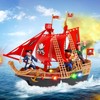 Kidplokio Pirate Ship Ocean Adventure Playset, Lights Sounds Action Figures,