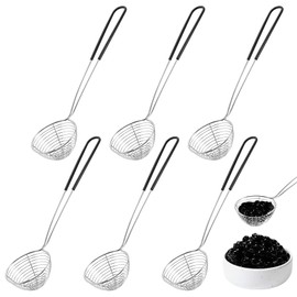 6Pcs Hot Pot Strainer Spoons with Handle, Stainless Steel Spider Strainer, Black Small Skimmer Spoon, Ideal for Kitchen Cooking and Frying Food