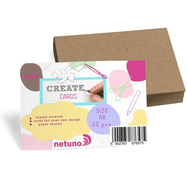 Netuno Pack of 50 Bristol Cardboard, Natural Brown, DIN A6,