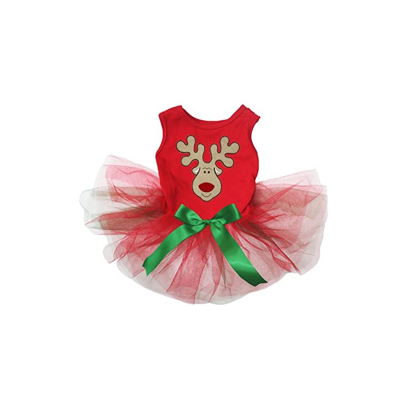 Petitebella - Vestido de perro con cara de reno (rojo/rojo,