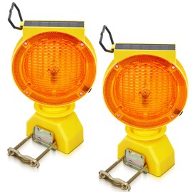 Kittmip 2 Pcs Solar Industrial Light Warning Traffic Safety Barricade Warning Lights Traffic Signal Flashing 2 Sided Visibility Amber Led, Amber