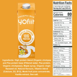 Yofiit Vanilla Cinnamon Plant Based Milk with Pea Protein and Flax - More Protein than Almond Milk - Non Dairy Coffee Creamer, Vegan & Shelf Stable | 10g Protein - 6 Pack