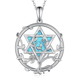 Daixiya Star of David Necklace for Women 925 Sterling Silver Star of David Turquoise Pendant Necklace Tree of Life Jewelry Gifts for Women Men