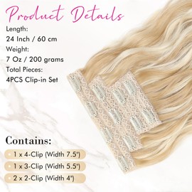 REECHO Clip in Hair Extensions, 4PCS Hair Extensions 24" Thick Long Beach Waves hair extensions HE003 Invisible Lace Weft Natural Soft Hairpieces for Women (Dirty Blonde)