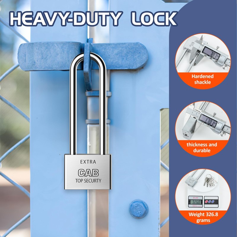 Lengthened Padlock with 6 Keys, 50mm Long Shackle Padlock High
