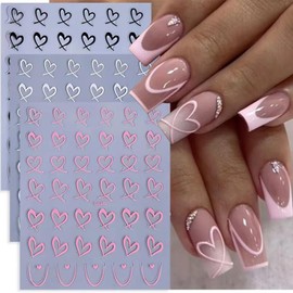 LBPEPAMZ 8Sheet Valentine's Day Nail Art Stickers gold white pink black heart Nail Stickers with Bling Gold Star Designs for Nails Art Manicure Decor Romantic Love Heart Nail Supplies Nail Accessories