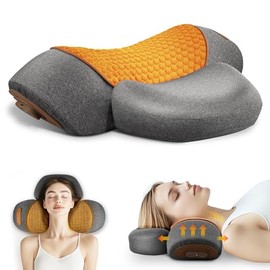 3-in-1 Neck Massage Pillow—with Heat, Massage, and Traction Stretching,Deep Tissue Massage Relieves Shoulder and Neck Muscle Pain and Stiffness,Suitable for Men and Women, Grey