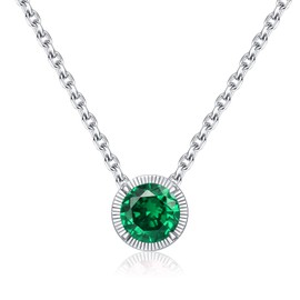 Qings May Birthstone Emerald Green Solitaire Necklace Dainty Diopside Birthstones Pendant Real Sterling Silver Round Cut Small Green CZ Gemstone Necklaces Gift for Family