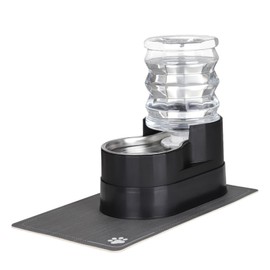 RIZZARI Automatic Cat Water Dispenser: Black 5L Elevated Feeder - Stainless Steel Gravity Bowl - Leakproof Base for Indoor Pets