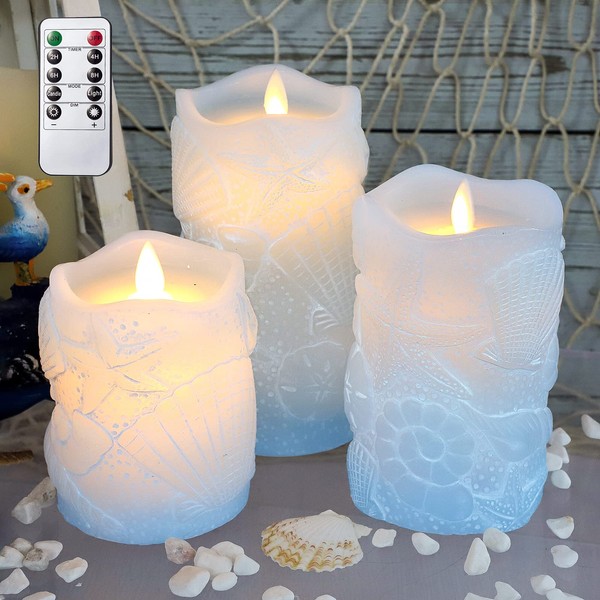 MELTONE Ocean Blue Flameless Candles Flickering Wick Real Wax Shell