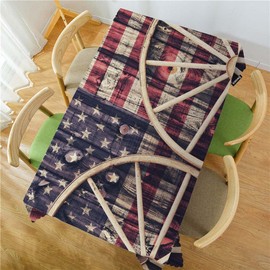 Swono American Flag 52"X70" Oblong Table Cloth Retro Wooden Wagon Wheels USA Flag Wrinkle Free Table Cover Farmhouse Tablecloth for Home Restaurant Picnic Indoor Outdoor Dining
