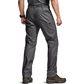 CQR Men's Flex Stretch Tactical Pants, Water Resistant Ripstop Cargo Pants, Lightweight EDC Outdoor Work Hiking Pants, Sneak Charcoal, 36W x 32L