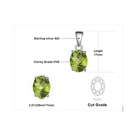 JewelryPalace Natural Gemstone Garnet Peridot Amethyst Citrine Blue Topaz Birthstone Solitaire Pendant Necklace, 14k Gold Plated 925 Sterling Silver Necklaces for Women, 18 Inch Box chain (Peridot)