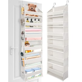 ULG Over The Door Organizer with 6 Large Pockets 12 Side Pockets, 50lbs Weight Capacity Door Hanging Organizer for Bedroom, Bathroom, Pantry, Nursery Storage, Beige