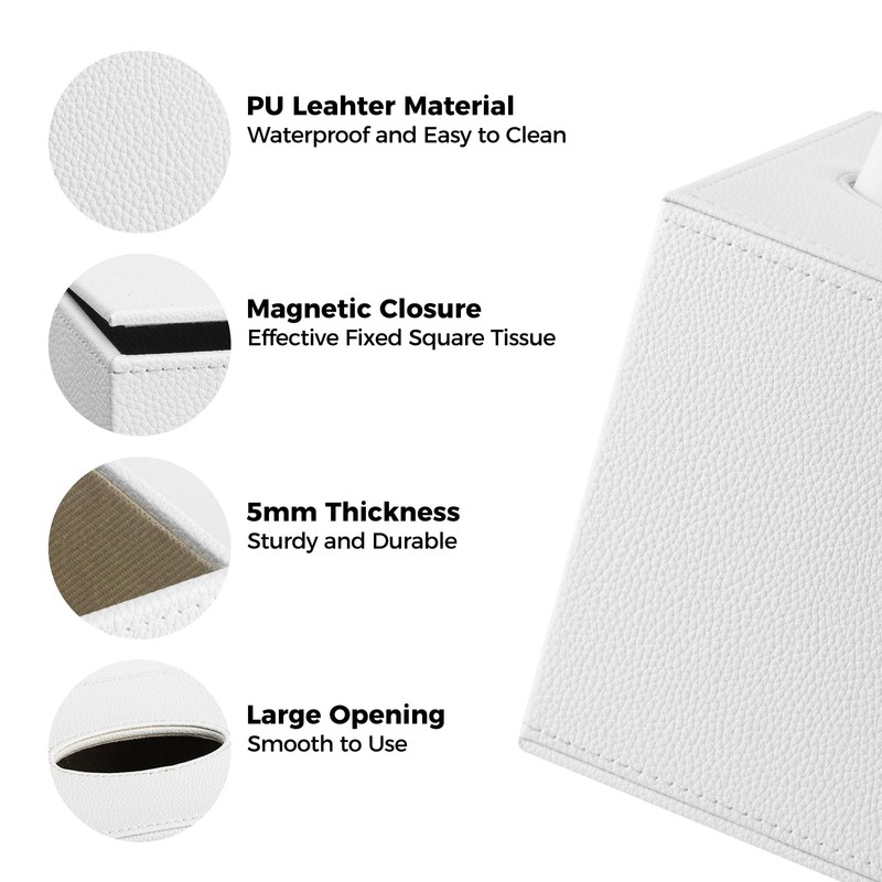 White Tissue Box Cover Square, Leather Tissue Box Holder Decorative,