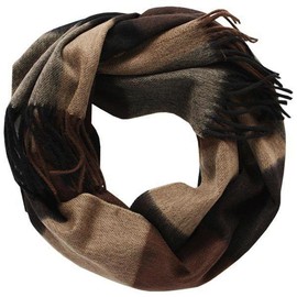 LORD OF LABEL Cashmere Scarf Fringe Dark Brown Stripes 200 x 31 cm, Dark brown grey