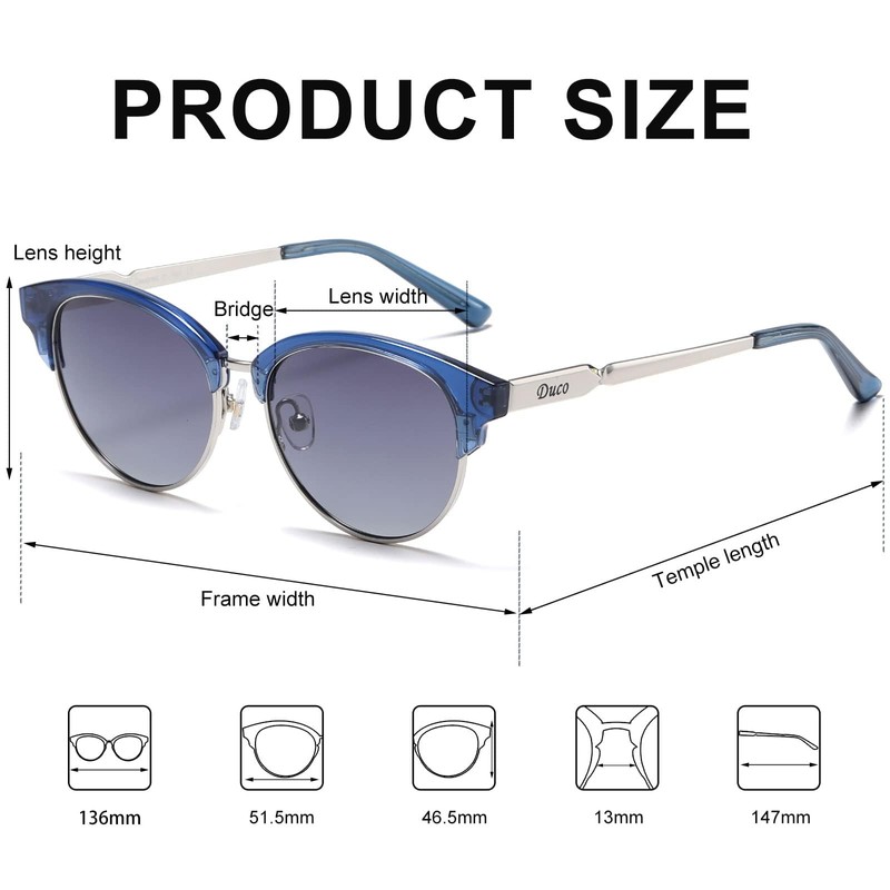 DUCO 1221 Women's Sunglasses, Polarized Lenses, UV 400 Protection, Stylish,
