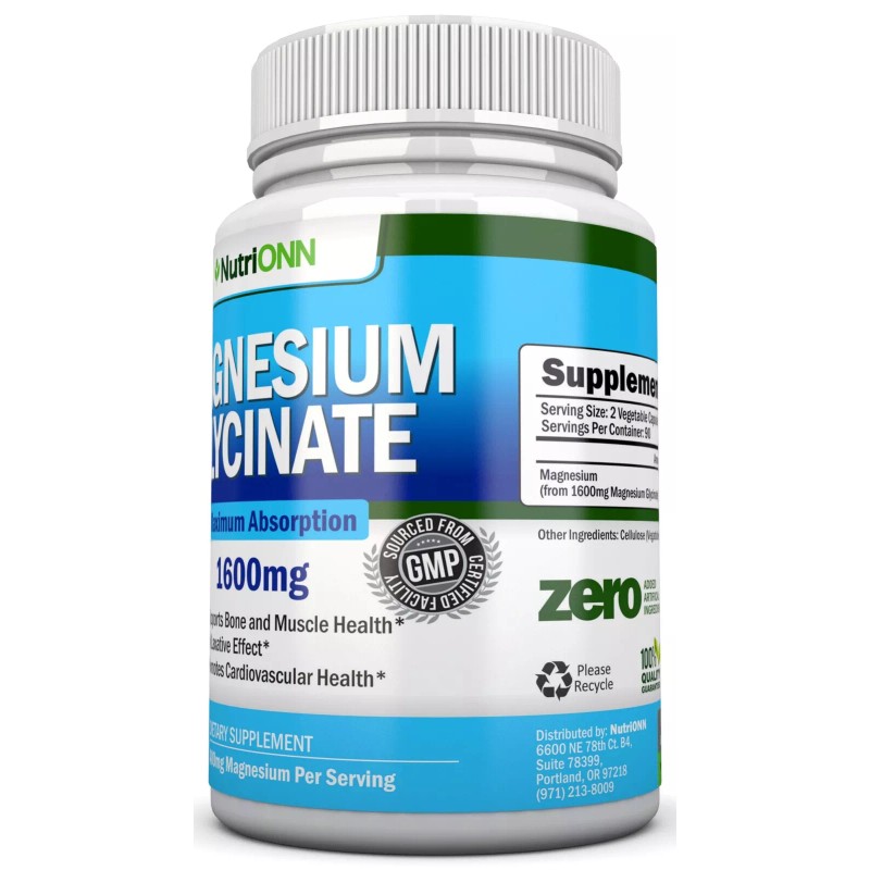 NutriONN Magnesium Glycinate - 1600 mg - 180 Capsules -
