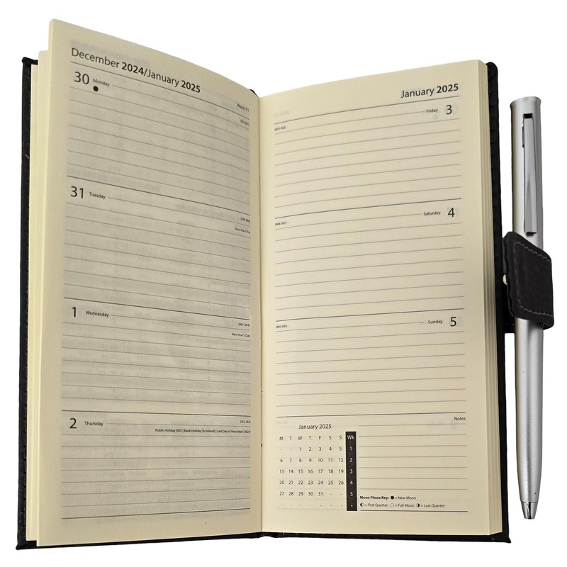 2025 Week To View Premium Padded Slim Pocket Diary Stud