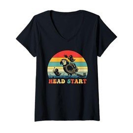 Womens Funny Head Start Parrot Back to School Teacher Student V-Neck T-Shirt