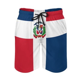 Lurhonp Men's Dominican Flag Swim Trunks Summer Quick Dry Beach Board Shorts with Mesh Lining,M