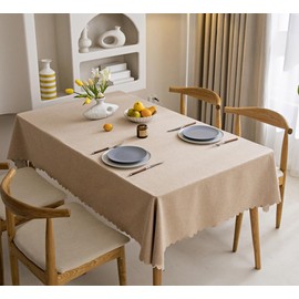 Fusehngre 55"x 86" Waterproof Rectangle Tablecloth Oil Spill Proof Wrinkle Resistant Table Cover Cotton 6-8 Seats Table Cloth for Dining, Kitchen, 140 x 220 cm Light Coffee