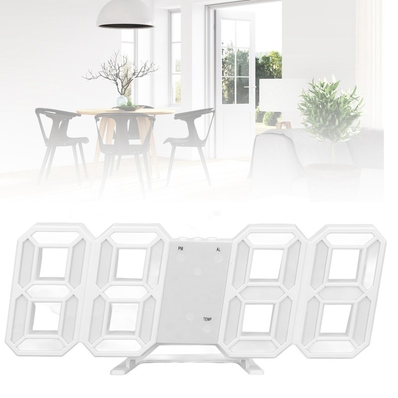 3D LED Wall Clock Minimalist White Frame Digital Wall Alarm