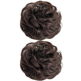 2 PCS Bun Hair Bands - Wavy Curly Scrunchies Synthetic Chignon Hair Extensions Updo Hairpieces for Women & Girls, Fluffy Hair Bands Hair Accessories for Quick Fashionable Elegant Looks (Brown)
