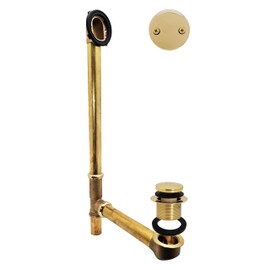 Westbrass D326-01 22-1/2" 17 Gauge Brass Bath Waste & Overflow Assembly with Tip-Toe Drain Plug and 2-Hole Faceplate, Polished Brass