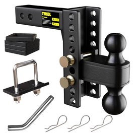 TIROL Adjustable Trailer Hitch - Fits 2 Inch Receiver, 6'' Rise/Drop for Truck, 2'' & 2-5/16'' Ball Hitches 25000 LBS GTW - Heavy Duty Towing Ball Mount with Hitch Tightener, Fits RVs, Campers, Boat