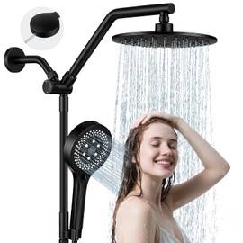 IUERASD Rain Shower Head with Handheld, High Pressure Dual Shower Head with Adjustable Silicone Holder Bar, 7 Modes Handheld Shower with Power Wash, 2-in-1 Detachable Shower Set with Hose (Black)